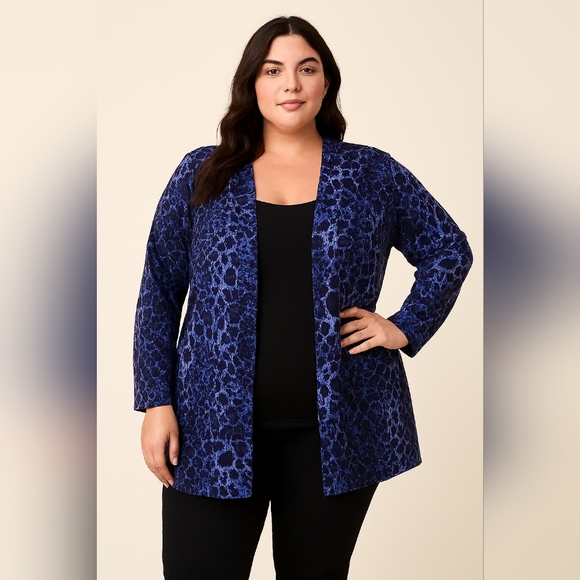 Susan Graver Other - Susan Graver Plus Size Blue and Black Animal Print Cardigan